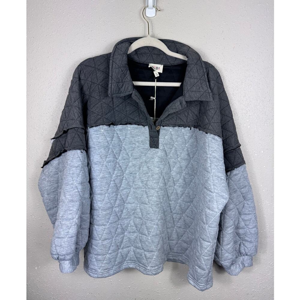 NWT BIBI Quilted Distressed Pullover Womens Size XL